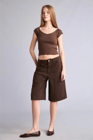 Defacto Normal Bel Kısa Paça Gabardin Bermuda F3133ax26smbn614 Kahve-bn614
