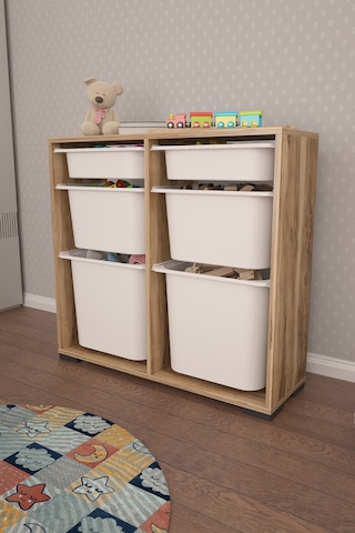 Carla 2 + 2 + 2 Tropik Ceviz Ultra Derin Sepetli Çok Amaçlı Dolap Oyuncak Dolabı Tropik Ceviz