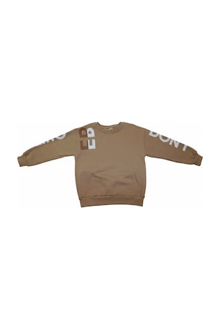 Fesshera Kids Erkek Çocuk Sweatshirt Bisiklet Yaka Oversize Kesim Baskılı Pamuklu Sweatshirt Kahverengi