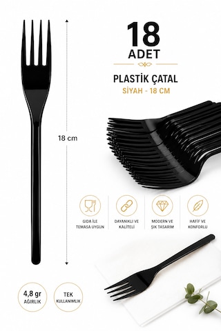 Plastik Çatal Siyah 4,8 Gr Modern Lüks 18'adet