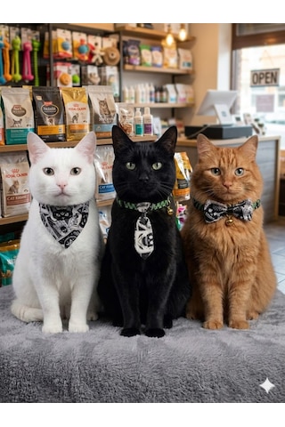 Flypet Kurukafa Desen 3lü Set Papyon + Fular+ Kravat Kedi Tasma & Yavru Köpek Tasma 13cm-24cm