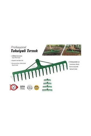 Feyza Yapı Takviyeli Tırmık Dişli Metal Bahçe Tırmığı Çim Toprak Taş Toplama Tırmığı 12 Diş