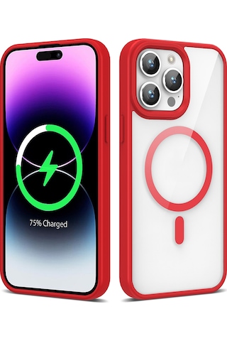 Zore Apple Uyumlu iPhone 14 Pro Max Kılıf Magsafe Wireless Şarj Özellikli Silikon Ege Kapak - Kirmizi