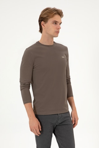 U.S. Polo Assn. Erkek Slim Fit Bisiklet Yaka Vizon Süprem Basic Sweatshirt 50313744-VR052