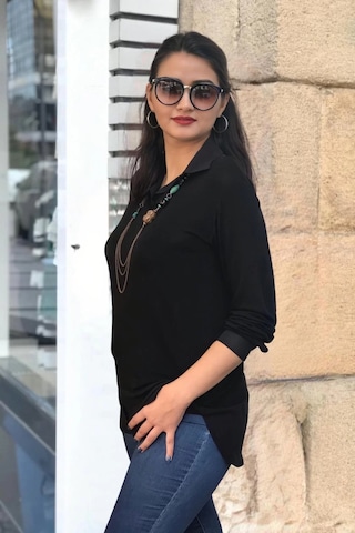 İçten Gömlek Çıkmalı Bluz Siyah