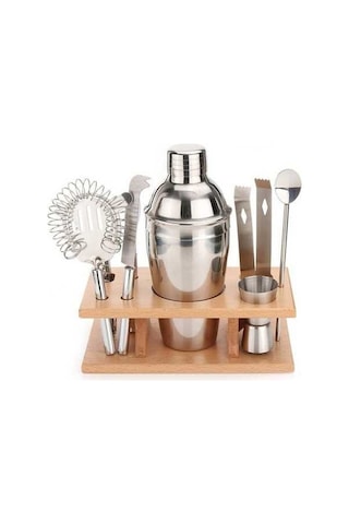 Dancemonkey Ahşap Montajlı 9'u 1 Arada Süper Tasarım Paslanmaz Çelik Kokteyl Çalkalayıcı 350ml