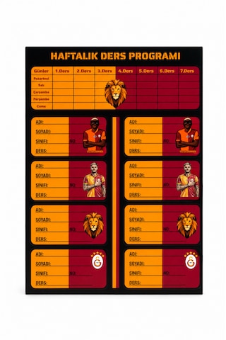 Galatasaray Lisanslı Haftalık Ders Programı Ve Okul Etiketi Seti - 12'li Taraftar Okul Seti Sarı - Kırmızı