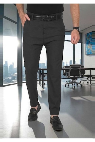 Deepsea Erkek Füme İtalyan Kesim Tüylenmez Likralı Spor Pantolon Esnek Kumaş Bilek Boy Boru Paça Klasik Pantolon 2502005 Füme