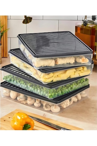 Bigmate Bgmt2525 4'lü Şeffaf Saklama Kabı 4x2,5 Lt Mikrodalga Buzdolabı Ve Dondurucu Uyumlu Düzenleyici Siyah