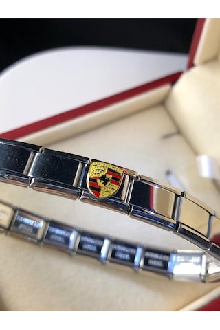 Erkek Kadın Çelik Bileklik - Porsche Logo Model Italy Nomi Charm Sevgiliye Eşe Babaya Gümüş