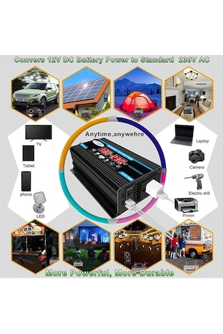 Besthome1 4000w Araç Çevirici - 2 Usb Portlu Akıllı Dijital Invertör, Led Ekranlı, 12v-220v Dönüştürücü