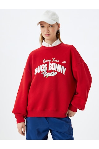 Koton Bugs Bunny Oversize Sweatshirt Arkası Baskılı Şardonlu Lisanslı Kırmızı 5wal10608ık Kırmızı