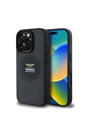 Apple Uyumlu iPhone 16 Pro Max Kılıf Aston Martin Lisanslı Magsafe Formula One Team Baskılı Kapak Siyah
