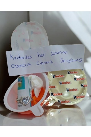 Kinder Joy İçinden Çıkan Kalpli Ciddi İlişki Yüzüğü Renk Seçenekli, Sevgiliye Özel Hediye Seti