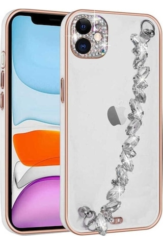 Apple Uyumlu iPhone 11 Kılıf Taş Süslemeli Kamera Korumalı El Tutamaçlı Zore Blazer Kapak Beyaz