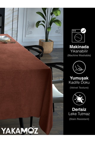Kiremit Rengi Kadife Dokulu Masa Örtüsü Dertsiz Velvet Touch Serisi Kiremit