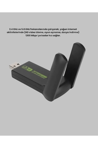 Ultratekno Dual Band Wifi Adaptör 1200 Mbps, Usb 3. 0, Çift Antenli, Geniş Kapsama Alanı Ve Yüksek Hız