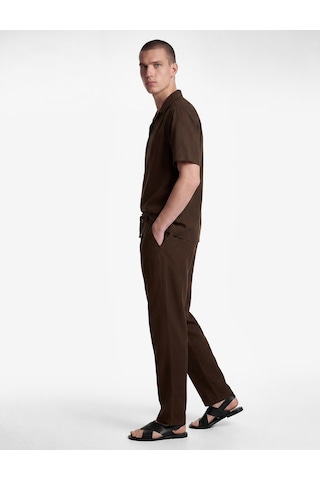 Koton Slim Fit Cepli Pileli Keten Karışımlı Düğmeli Beli Lastikli Bağcıklı Pantolon Koyu Kahverengi 6sam40167hw Koyu Kahve