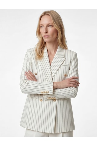 Koton Kruvaze Yaka Uzun Kollu Metal Düğme Detaylı Blazer Ceket Beyaz Çizgili 6sak50071uw