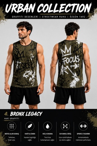 Beydex Erkek Nem Emici Hızlı Kuruma Urban Collection Sporcu Sıfır Kol T-shirt Gym Haki