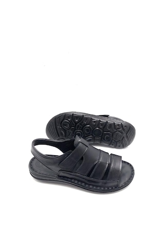 Deritarz Tam Ortopedik Hakiki Deri Erkek Sandalet Siyah