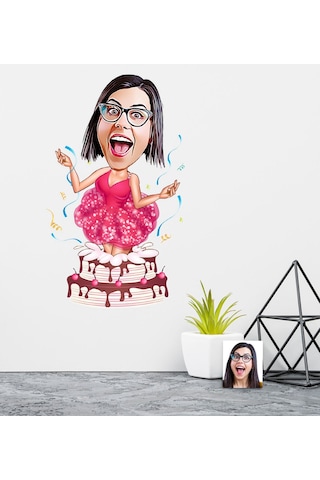 Kişiye Özel Bayan Doğum Günü Karikatürlü Duvar Sticker 50X70CM N11.1325