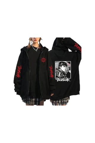 Tarzsokak Berserk Anime Fermuarlı Hoodie Model 103 12286 Siyah Siyah