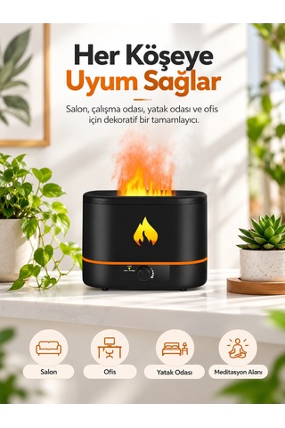 Ls 01 Alev Efektli Aroma Terapi Hava Nemlendirici 2 Litre Üstten Su Dolumlu Sessiz Buhar Makinesi Ofis Yatak Odası Dekoratif Nemlendirici
