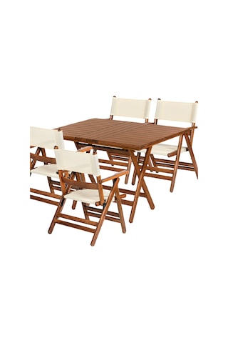 Marmaris Katlanır Ahşap Bahçe Seti: 70X120 Masa +4 Pvcli Sandalye Beyaz