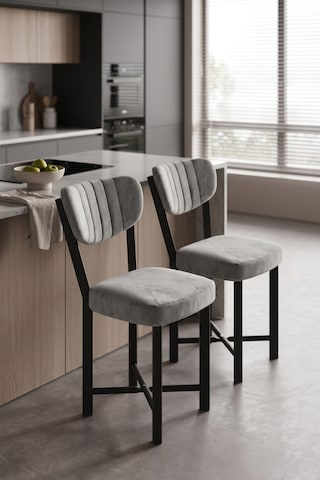 Sandalye 2 Adet Baby Face Kumaş Metal Ayak Modern Mutfak Sandalyesi Cafe Balkon Ofis Elma 9810 Gri Altın