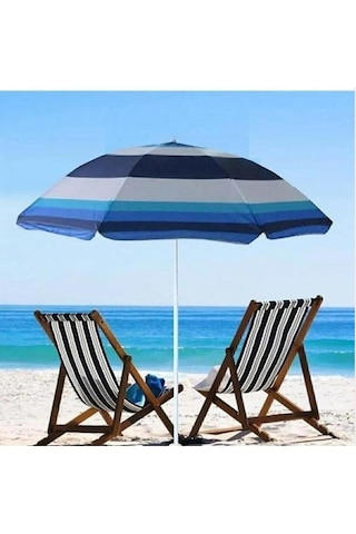 Büyük Boy 20lt Şemsiye Bidonu İle 180cm Katlanır Güneş Şemsiyesi Plaj Deniz Bahçe Balkon Piknik Kamp Beyaz - Mavi