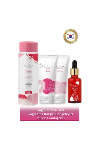 C'enta Beauty Yağlı Ciltler İçin Gece Bakım Kremi 50 ML + Gündüz Kremi 50 ML + Bha-Aha Serum 30 ML + Tonik 200 ML