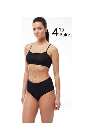 Malabadi 1030 4'lü Paket Kadın Modal Yüksek Bel Battal Slip & Külot Siyah
