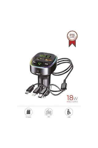 Torima G15 Siyah Fm Transmitter Araç Şarj Cihazı 18w Hızlı Şarj - Usb/type-c/tf Kart Destekli