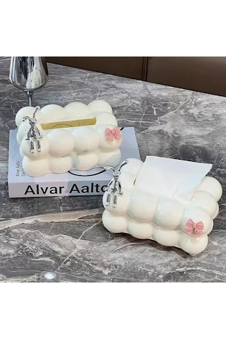 Konesam Pembe Bow 3cm Küçük Boy Keten Şeker Desenli Kağıt Havlu Kutusu - Ev & Restoran Dekoratif Ahşap Desenli Hafif Lüks Depolama Kutusu Diğer