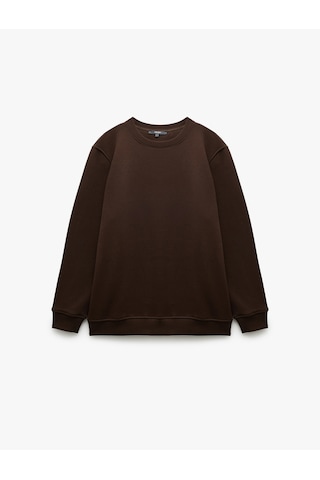 Koton Pamuklu Uzun Kollu Şardonlu Bisiklet Yaka Erkek Basic Sweatshirt Kahverengi 7wam70002mk Kahve
