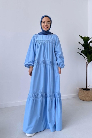 Kahijab Poplin Rahat Elbise - Mavi