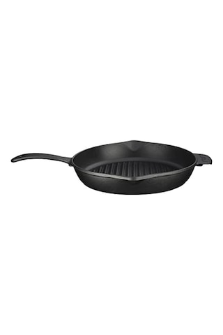 Yuvarlak Döküm Izgara Tava, Metal Kulplu, 28 Cm - Siyah 14 Cm
