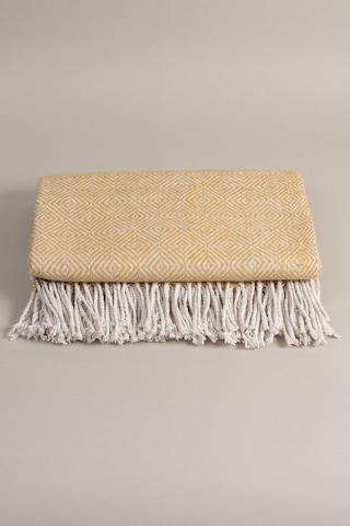 Suez Hardal Beyaz Renkli Yün Tek Kişilik Battaniyesi 91251 150x20 Hardal