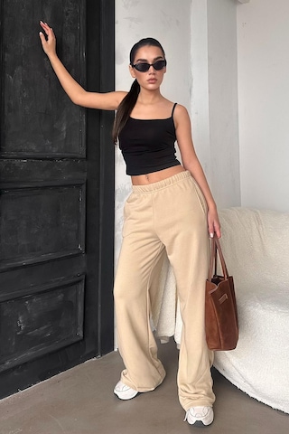 Madmext Bej Bol Paça Kadın Eşofman Altı Mg2279 Bej