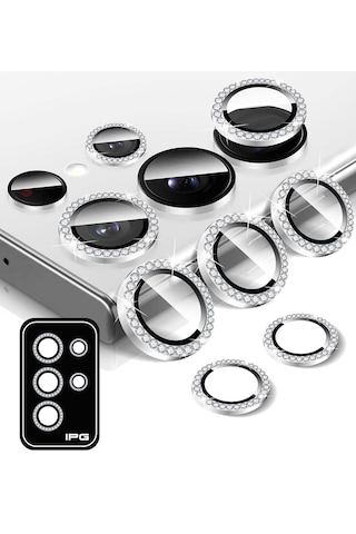 Galaxy Uyumlu S24 Ultra Ipg Kamera Lens Koruyucu Taşlı - Gümüş