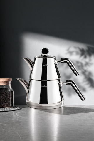Luna Midi Büyük Boy Paslanmaz Çelik 0.75-1.50 Litre Çaydanlık Takımı Gümüş