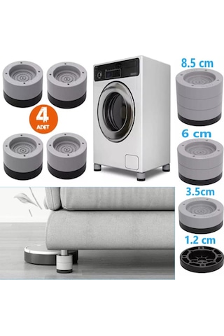 Beyaz Eşya Ayağı Çamaşır Makinesi Mobilya Titreşim Önleyici Kaydırmaz Ve Yükseltici 4 Lü Set 8,5 Cm