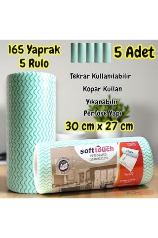 Technow Softtex 33 Yaprak Kopar Kullan Rulo Hassas Temizlik Bezi 27x30cm 5'li Yeşil
