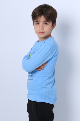 Hçm Erkek Çocuk Uzun Kollu Tshirt Stay True Baskılı Bisiklet Yaka E29 Mavi