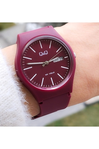 Q&Q QCG21211 Bordo Su Geçirmez Çift Takvimli Kol Saati