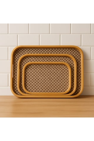 Dekorasyaa 3'lü Dikdörtgen Bambu Tepsi Bambu