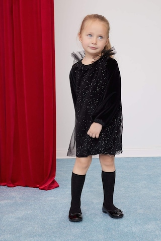 DeFacto Kız Bebek Puantiye Uzun Kollu Kadife Elbise B3476A524WNBK27 Siyah