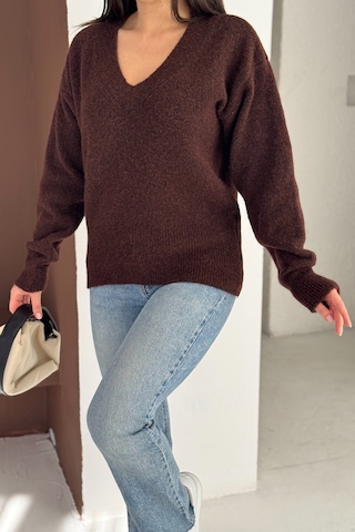 Noa & Noa Kadın V Yaka Uzun Kollu Triko Kazak Soft Classic Kahverengi