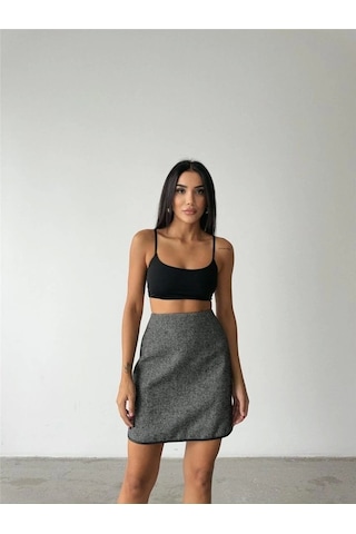 Kaşe Kısa Etek - Siyah Siyah